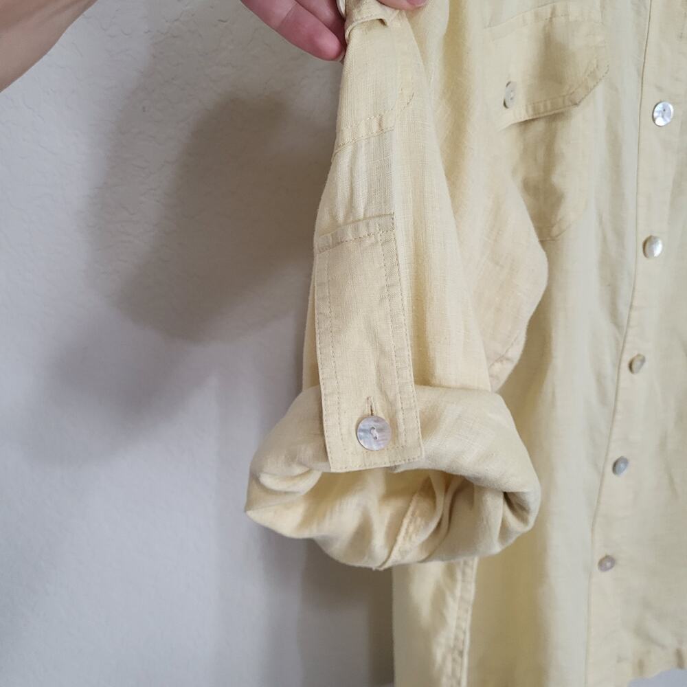 Chico's 100% Linen Button Up Shirt Women's XL 16 Chicos 3 Butter Yellow Casual - Picture 6 of 13